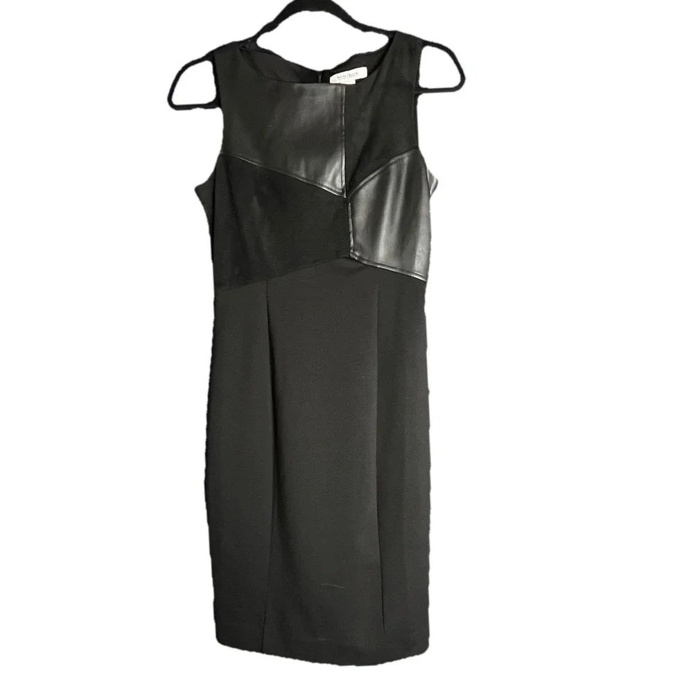 WHBM Sheath Dress Womens 00 Black Faux Leather Mixed Media LBD Moto Edgy Goth